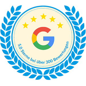 ausgezeichnete 5,0 Sterne bei über 250 Google-Bewertungen