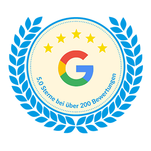 ausgezeichnete 5,0 Sterne bei über 200 Google-Bewertungen