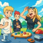 ein comic-team hat spaß am bollerwagen